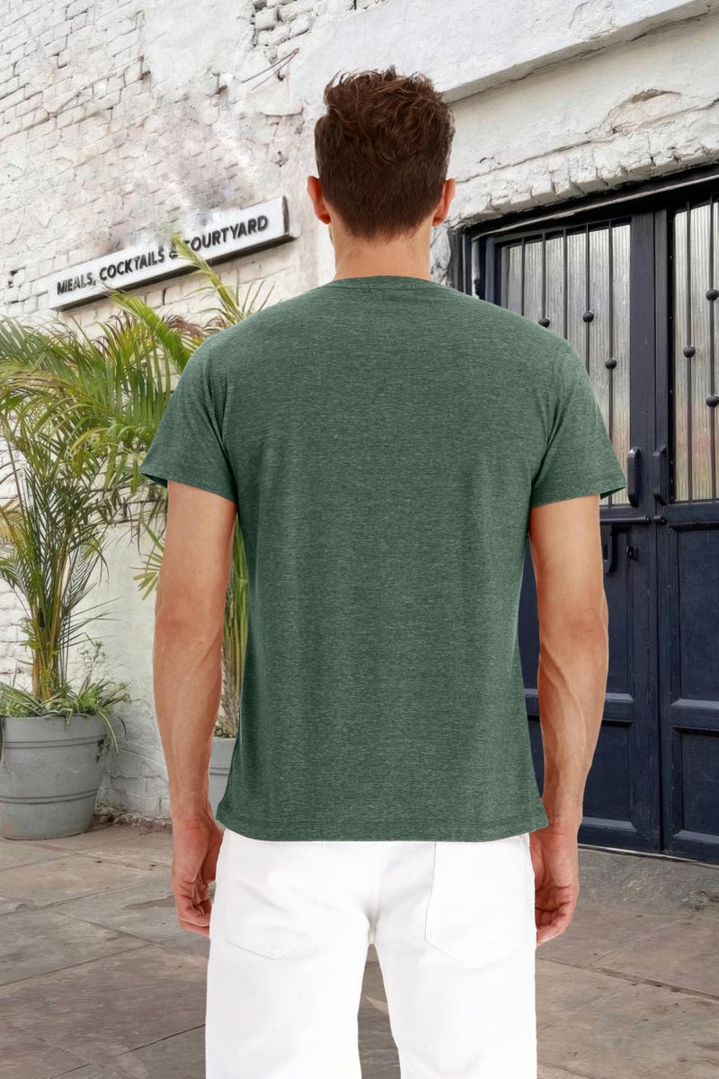 PEGENO Men's Casual Slim Fit Short Sleeve Henley T-Shirts Cotton Shirts (US Medium, 01 Vg-Green) - Image 3